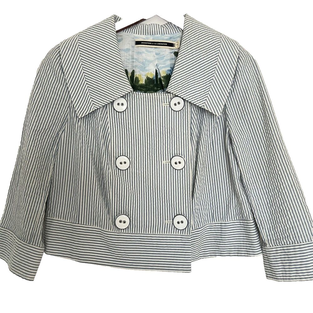 Daughters of the Liberation Jacket 10 Crop Seersucker Double Breasted Sailor